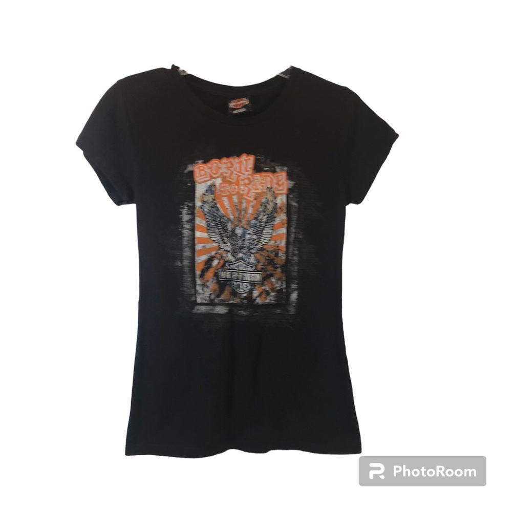 Harley Davidson Womens Born To Ride Tee Size Large Eagle Top Black Orange TN